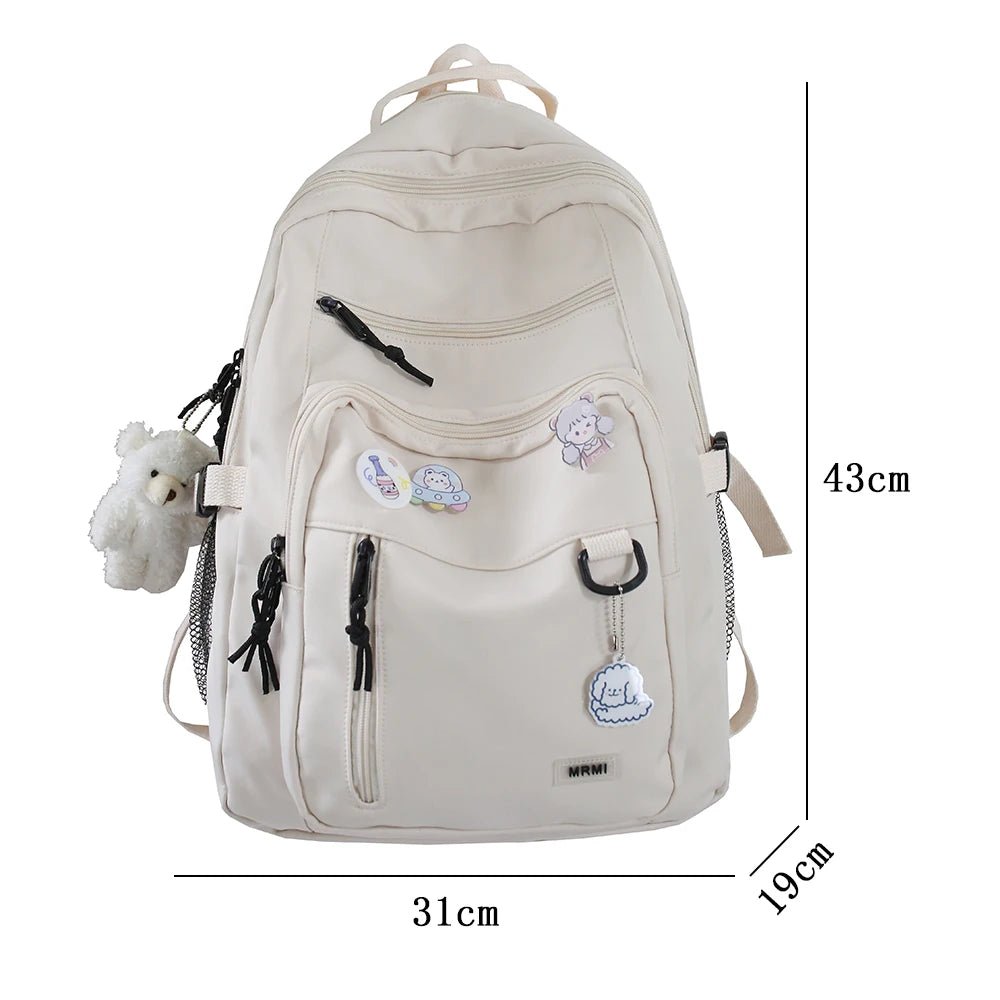 Chic Badge School Backpack with Bear Keyring - More than a backpack